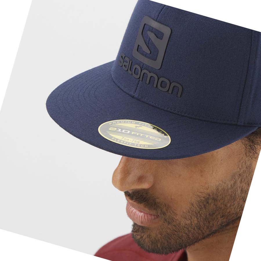 Salomon LOGO CAP FLEXFIT® Kalap Férfi Kék | HU 2656EBC